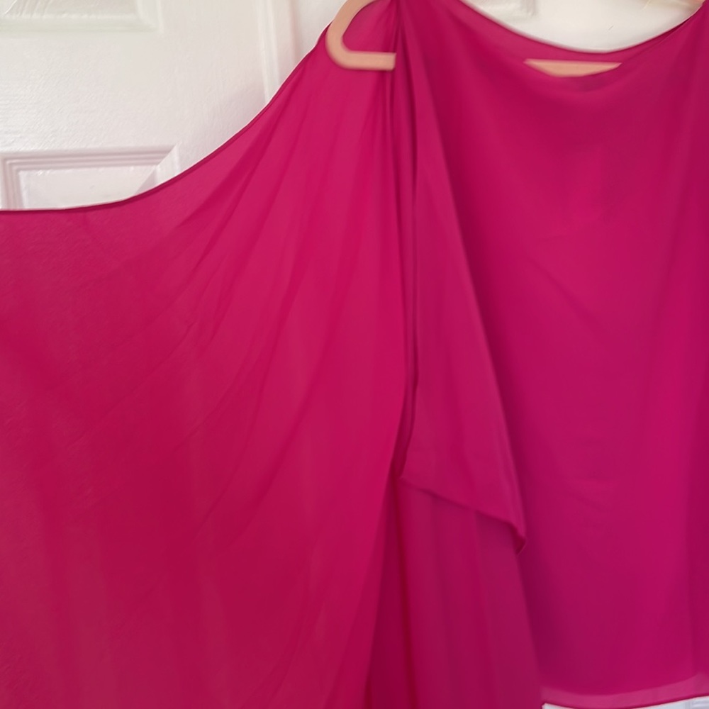 VINCE CAMUTO HOT PINK poncho style boatneck TOP Blouse 1 open shoulder Size M - Picture 6 of 9
